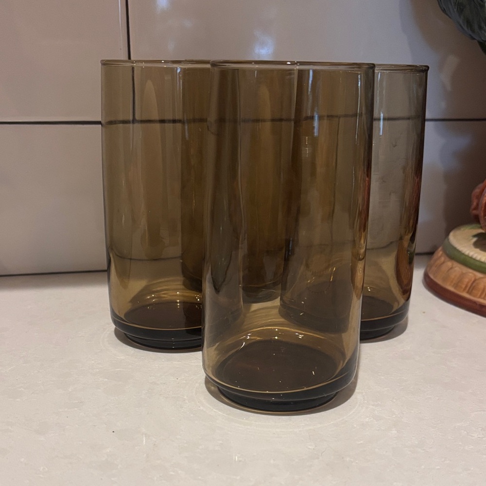 Set of vintage Amber Brown Glass Tumblers - libbey